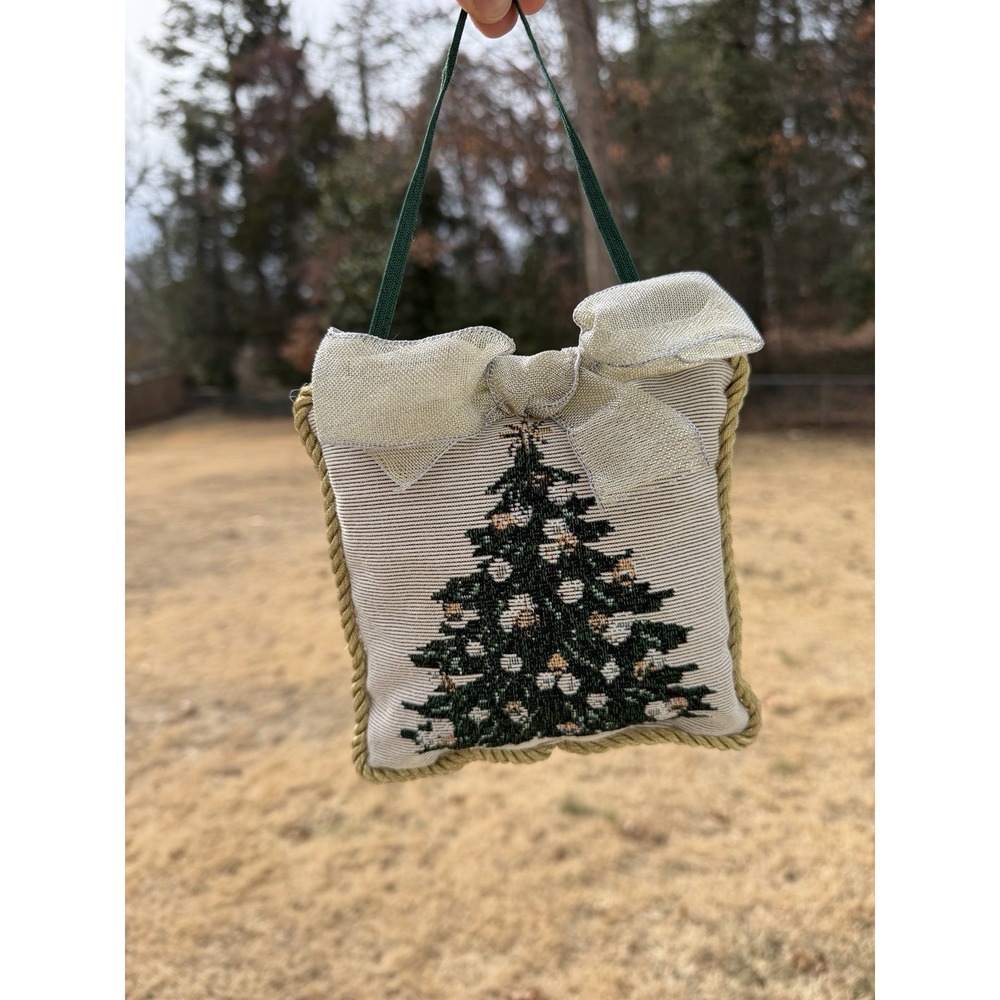 Tapestry Cross Stitch Door Handle Knob Mini Pillow Christmas Tree 6"x 6" Vintage